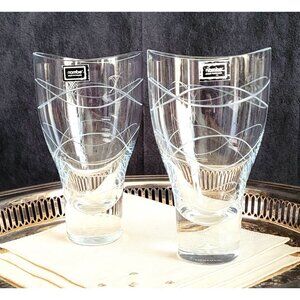 Set of 2 Highball Glasses Motus by Nambe Contemporary Modern Blown Glass Wave 6"
